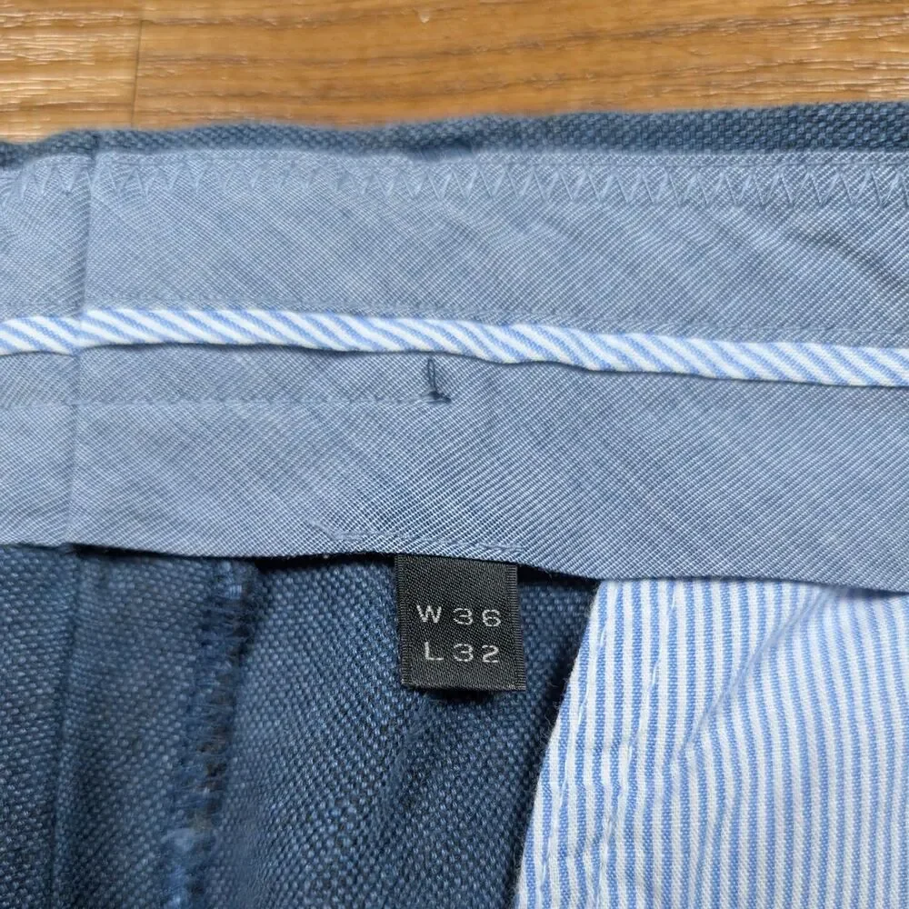 J.Crew Bowery Baird McNutt Irish Linen Pants Men's 36x32(31) Blue Preppy